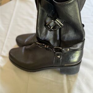 Stuart Weitzman Shiny Black Moto Boots